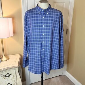 EEUC Men's Ralph Lauren Blue Plaid Stretch Button Down Shirt‎ Size 3XB Big